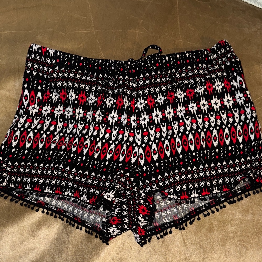 Patterned Black and Red Women Shorts